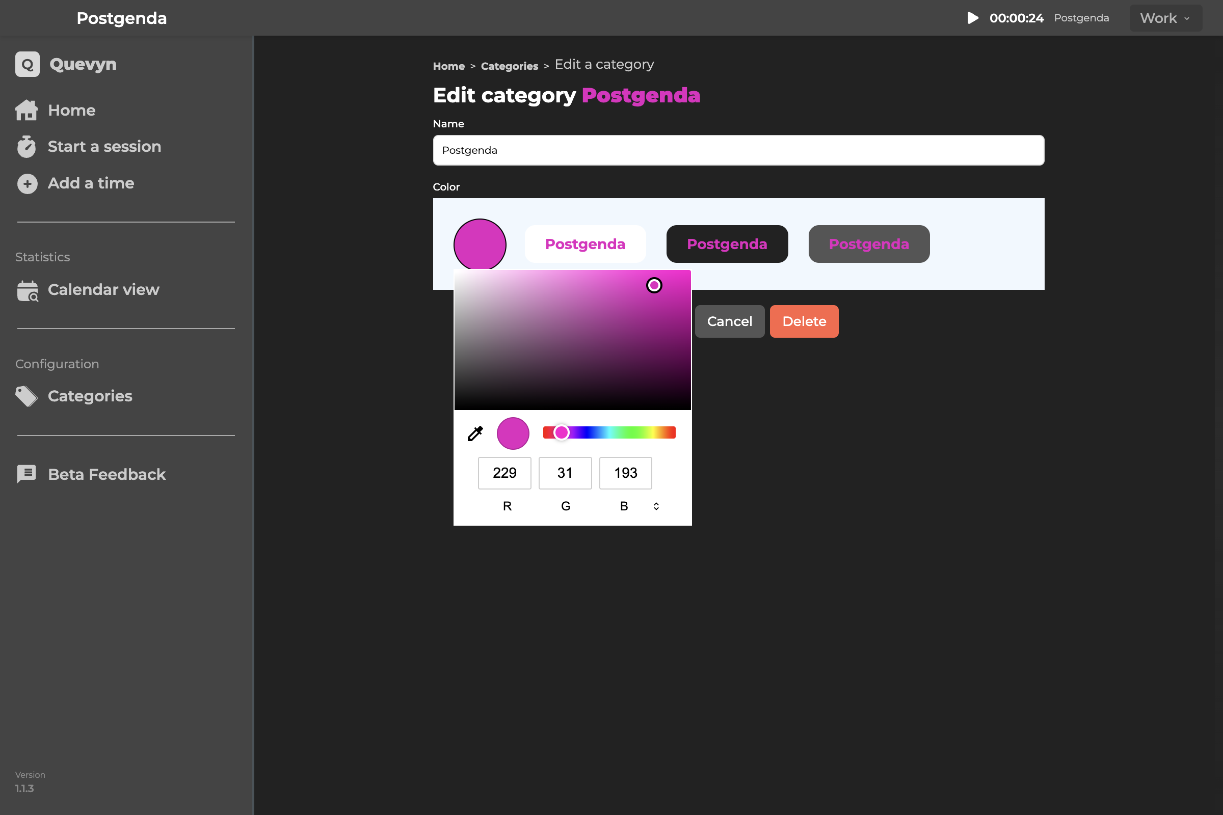 Category color selection