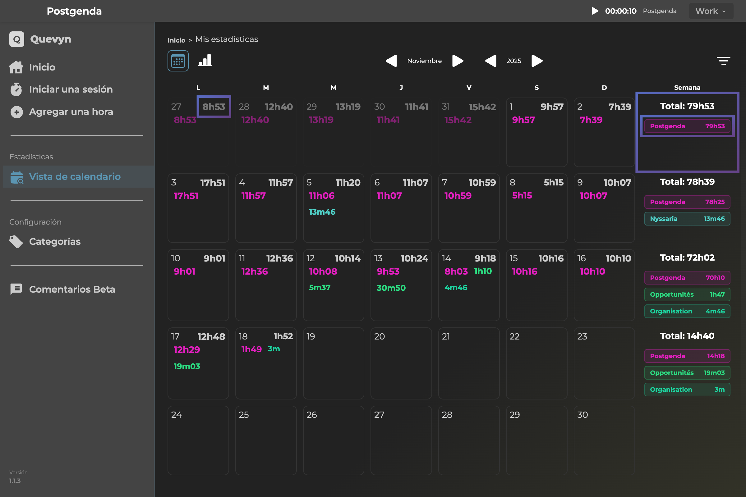 Calendario de sesiones